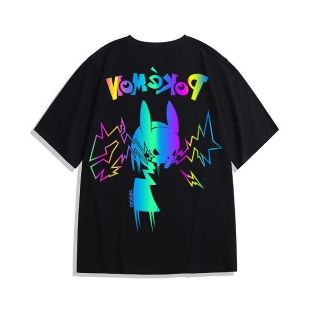 Pokemon Pikachu Reflective Losse Cotton T-shirt  Unisex